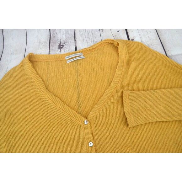 URBAN OUTFITTERS Mustard Yellow Courtney Crop Waffle Knit Thermal Cardigan SMALL - Picture 1 of 6